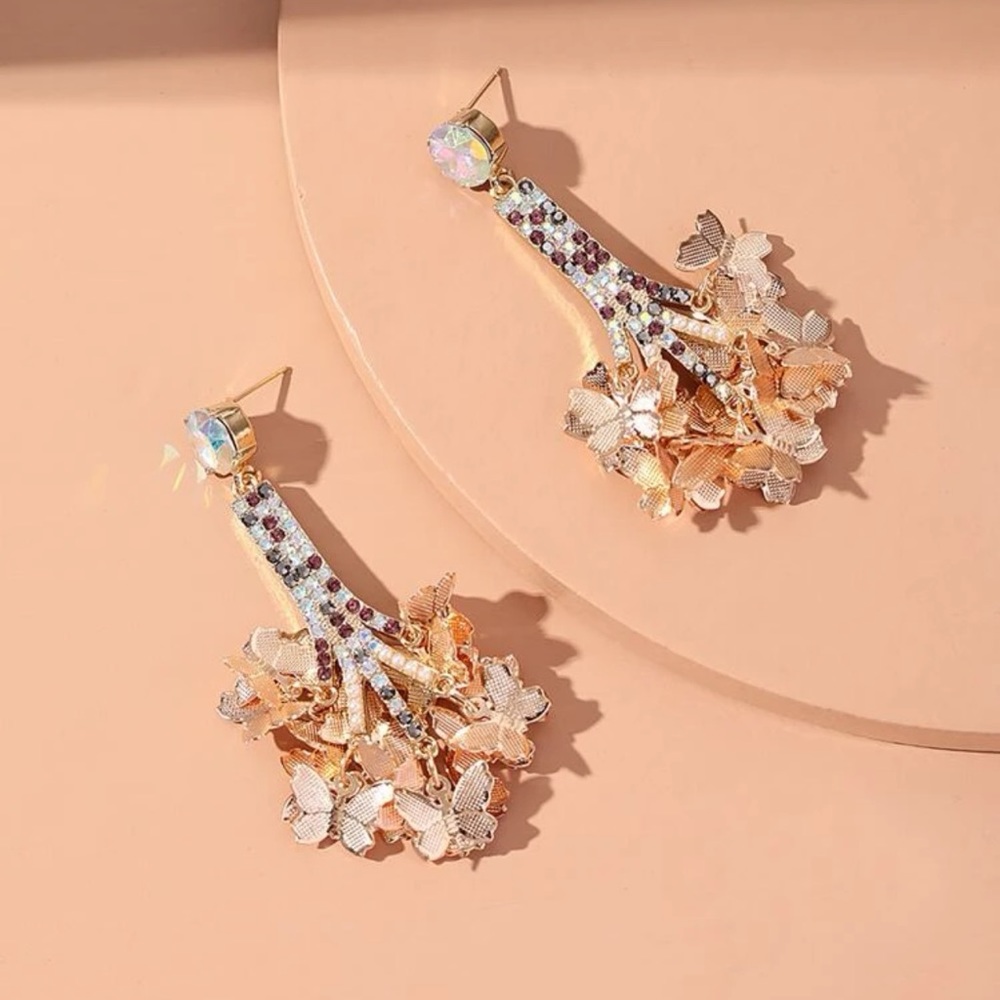 🦋 Stunning Large Rhinestone Metallic Butterfly Flutter Kaleidoscope Tassels - Picture 4 of 4
